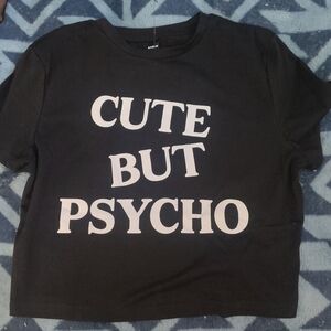Cute But Psycho Black Crop Top - Graphic Tee